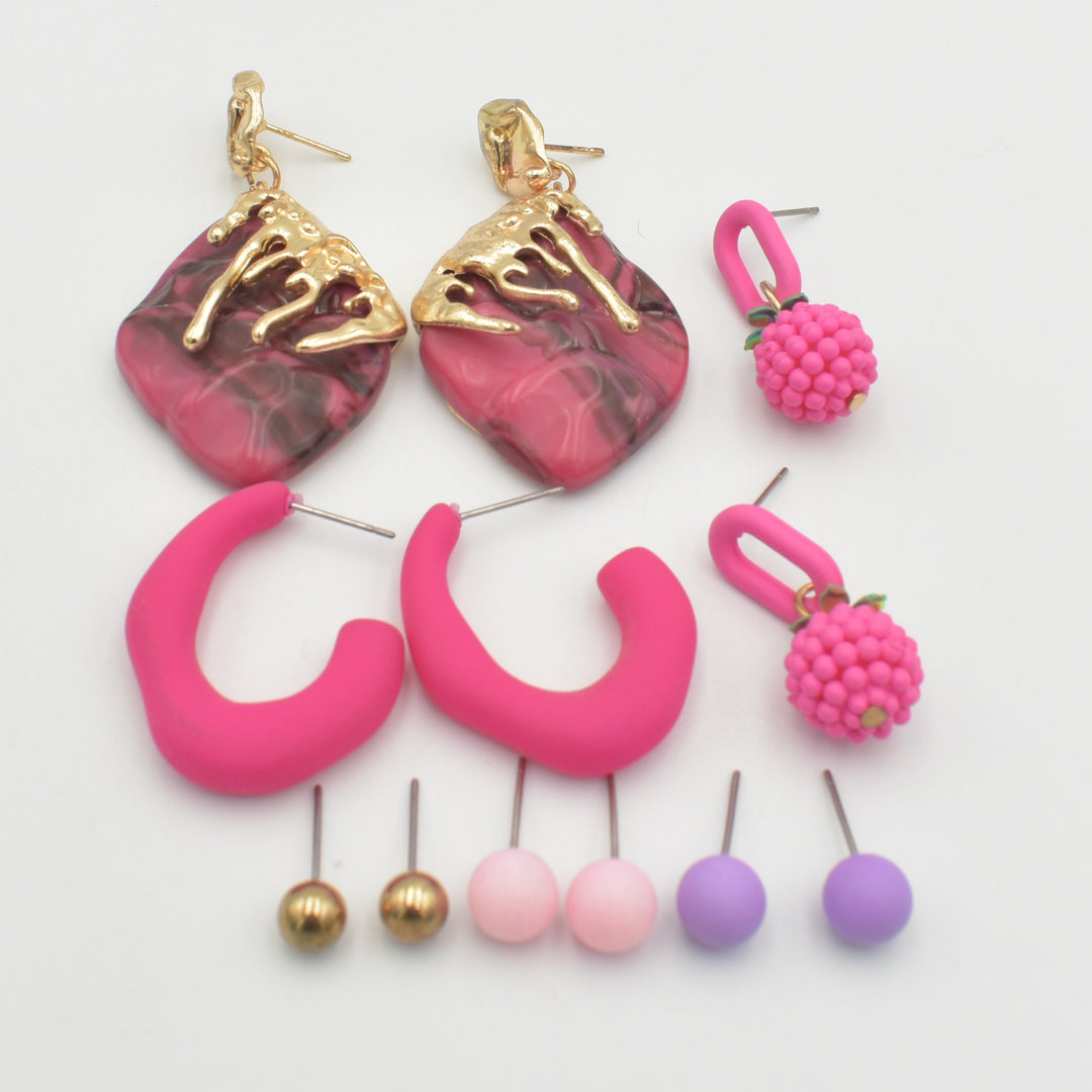 Pink Coated Hoop 6-Pack Earrings