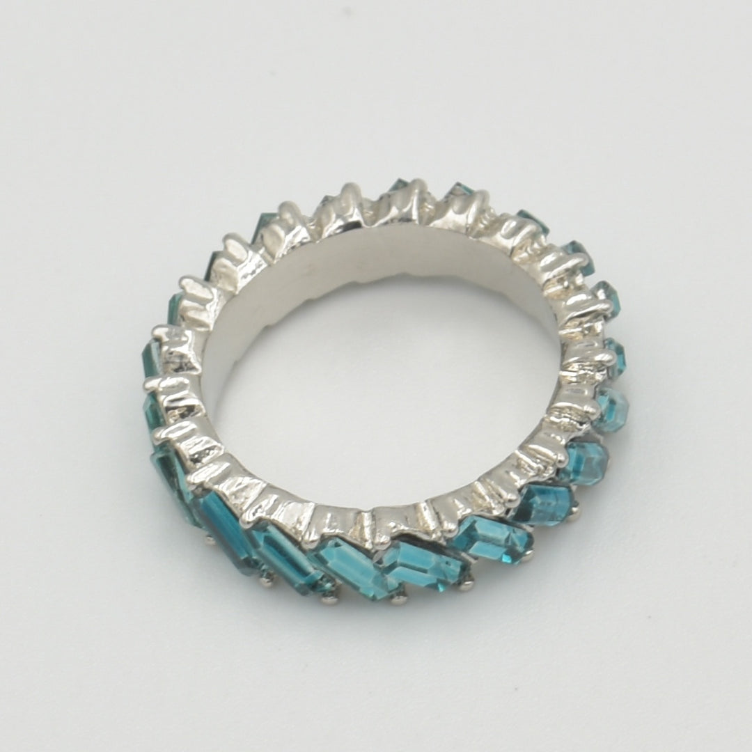Silver Cubic Zirconia Blue Jagged Band Ring