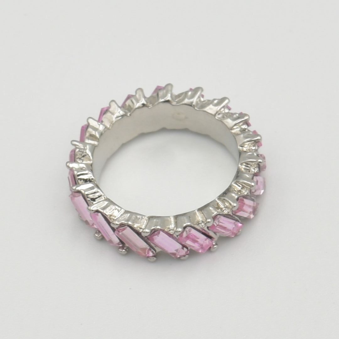 Silver Cubic Zirconia Pink Jagged Band Ring