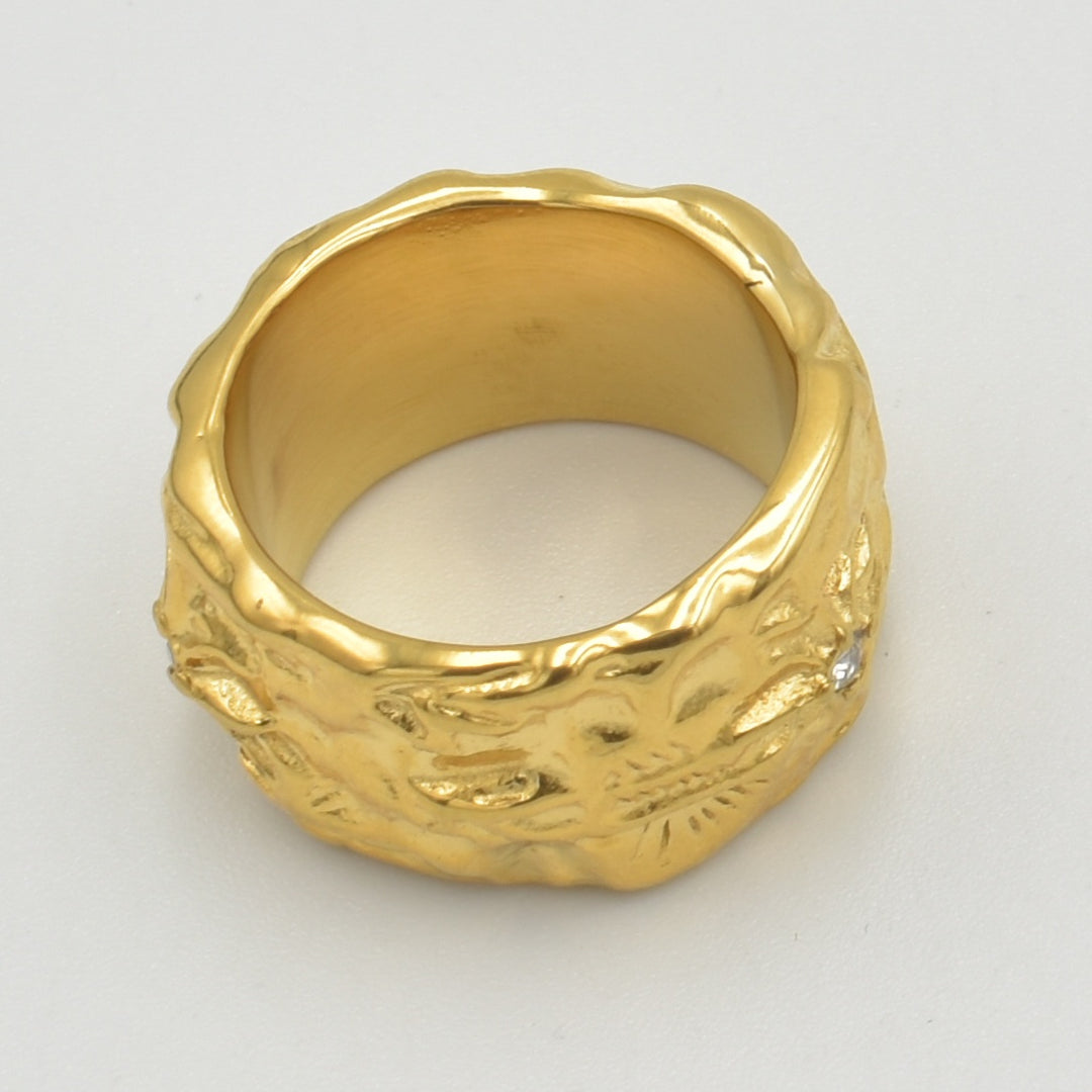 Gold Textured Wide Band Ring