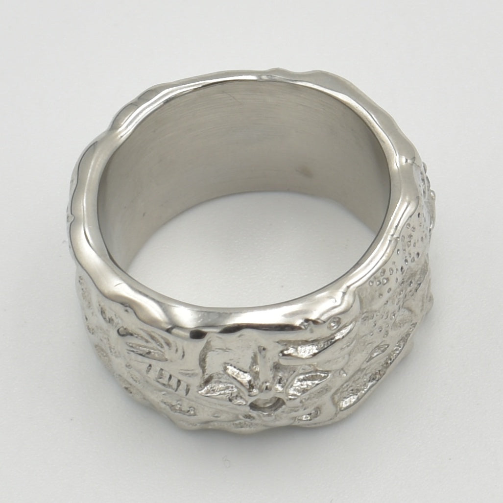 Silver Textured Wide Band Ring