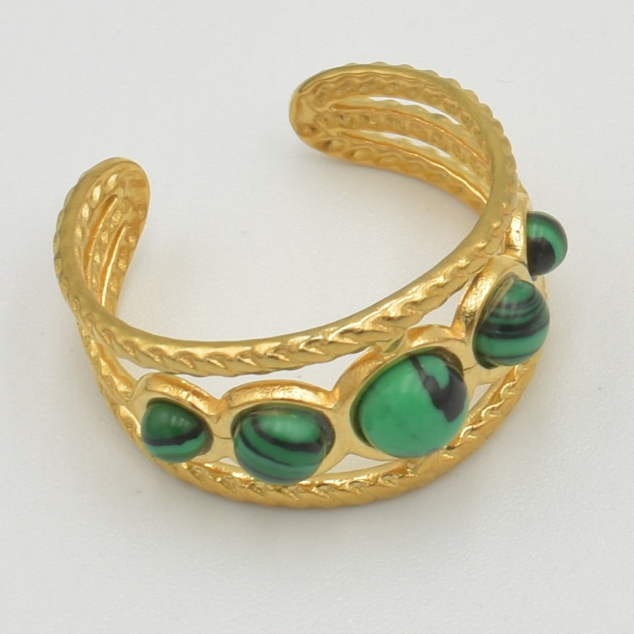 Gold Molten Green Stone Ring
