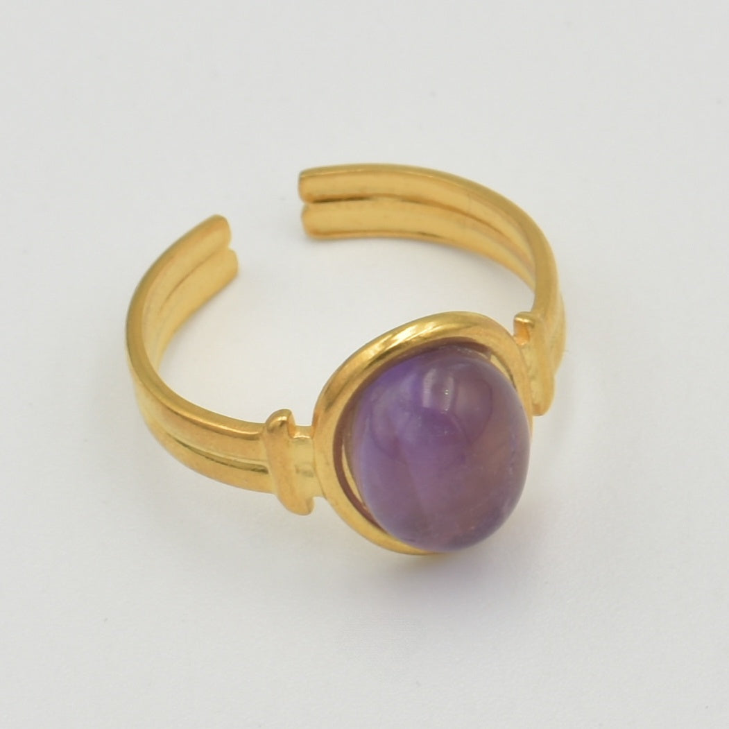 Gold Purple Synthetic Opal Stone Ring