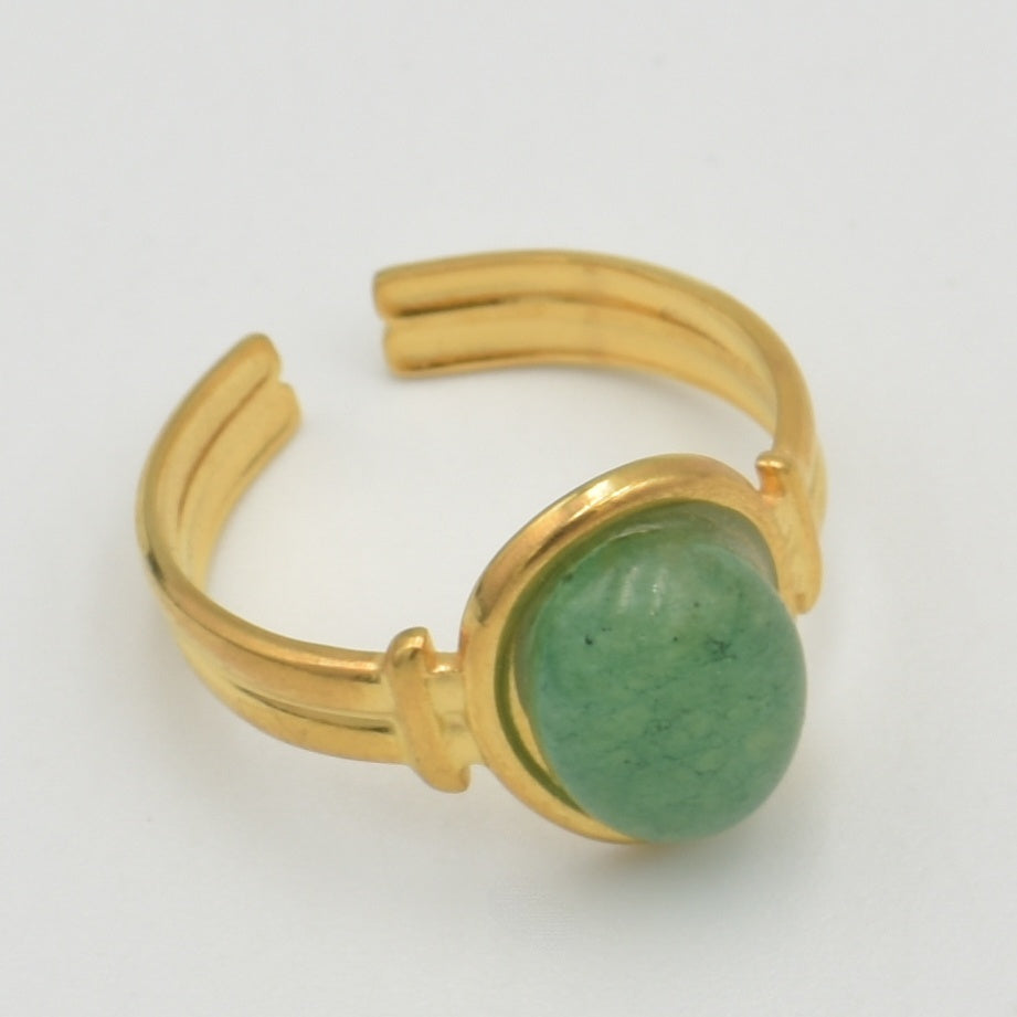 Gold Green Synthetic Opal Stone Ring