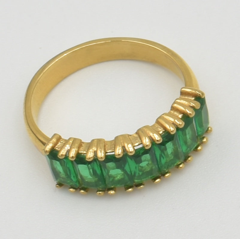 Gold Semi Green Baguette Band Ring