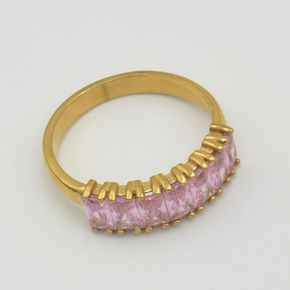 Gold Semi Pink Baguette Band Ring