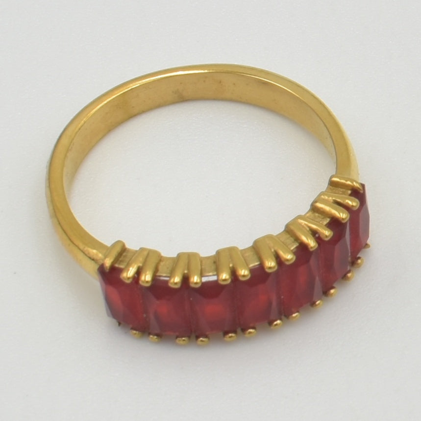 Gold Semi Red Baguette Band Ring