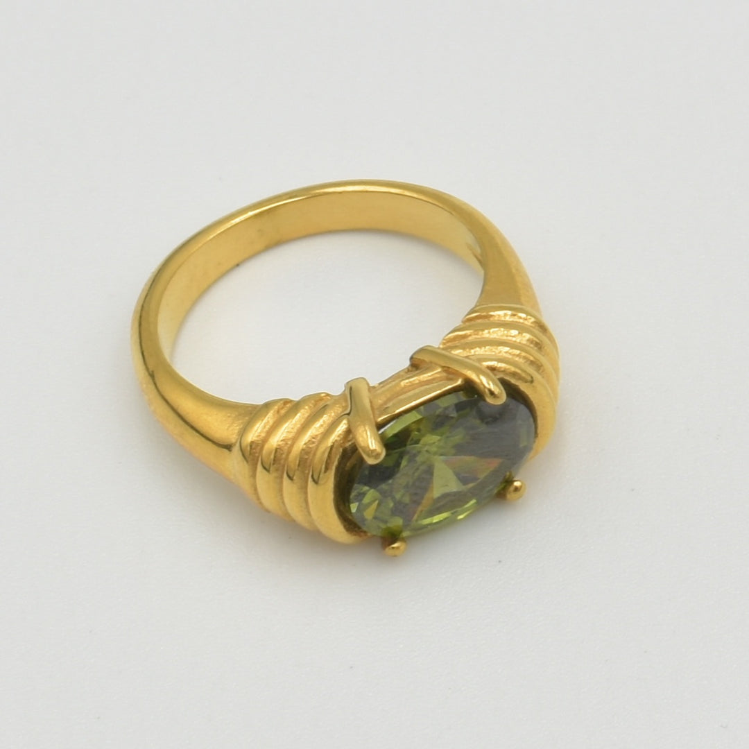 Gold Oval Green Signet Ring
