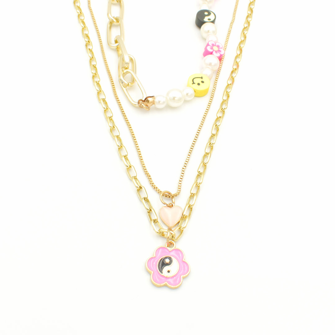 Kids Gold Yin Yang Flower Layered Necklace