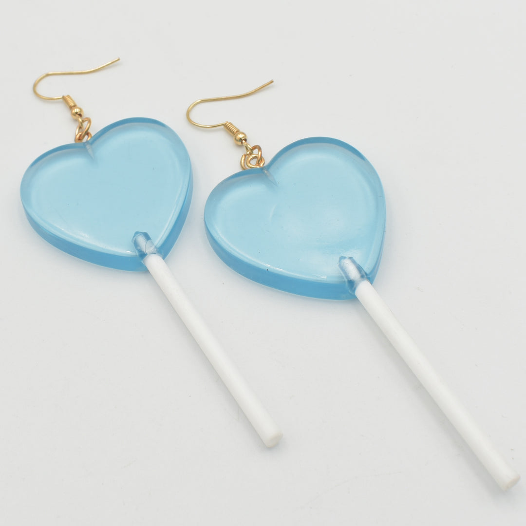 Blue Lollipop Heart Drop Earrings