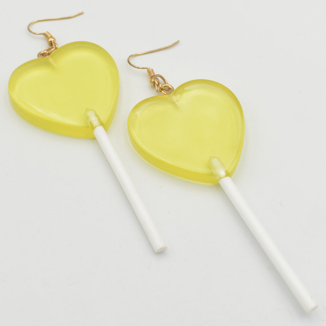 Yellow Lollipop Heart Drop Earrings