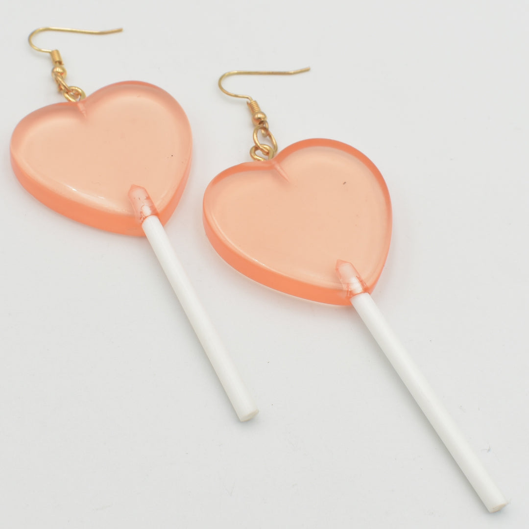Peach Lollipop Heart Drop Earrings
