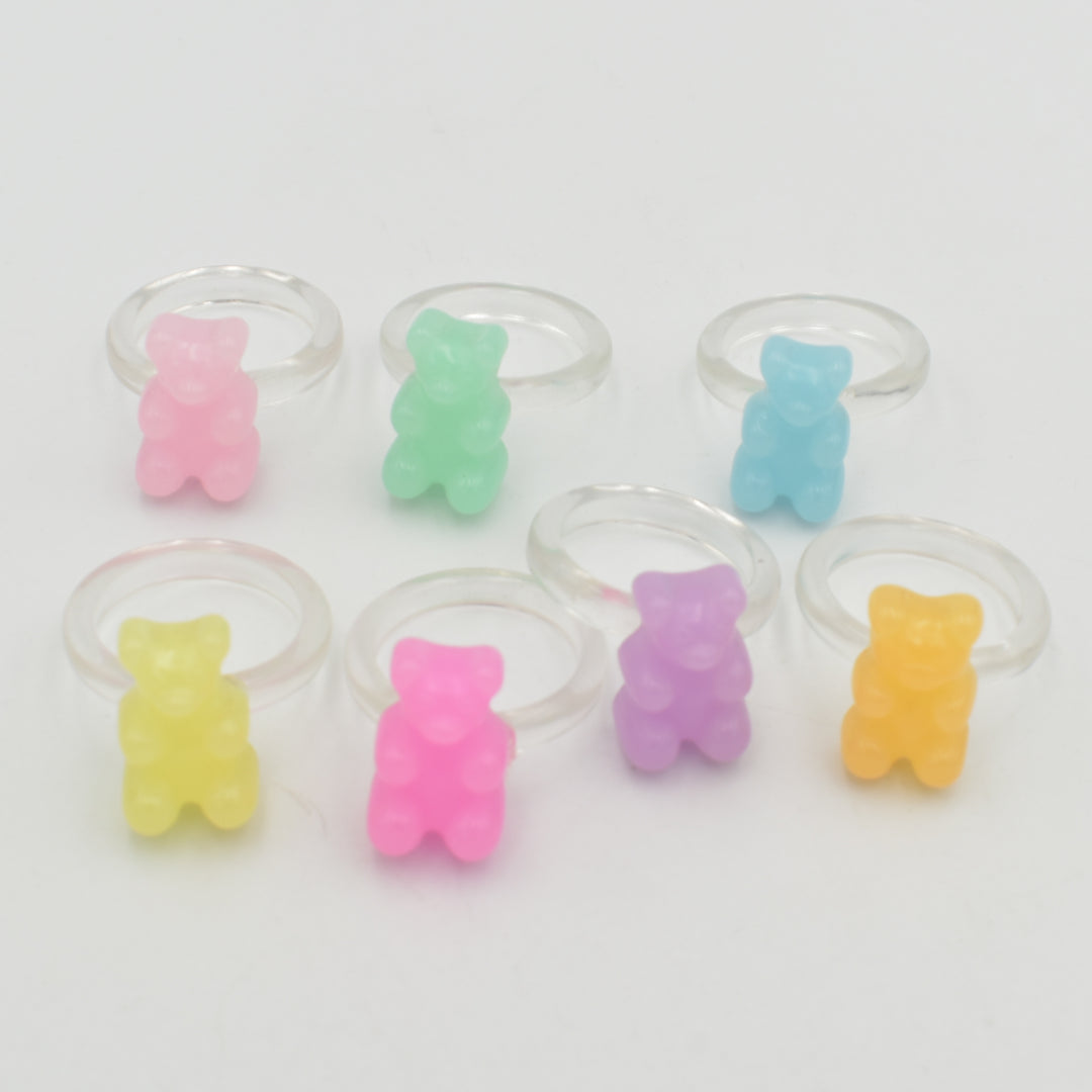 Acrylic Multicoloured Bear 7-Pack Rings