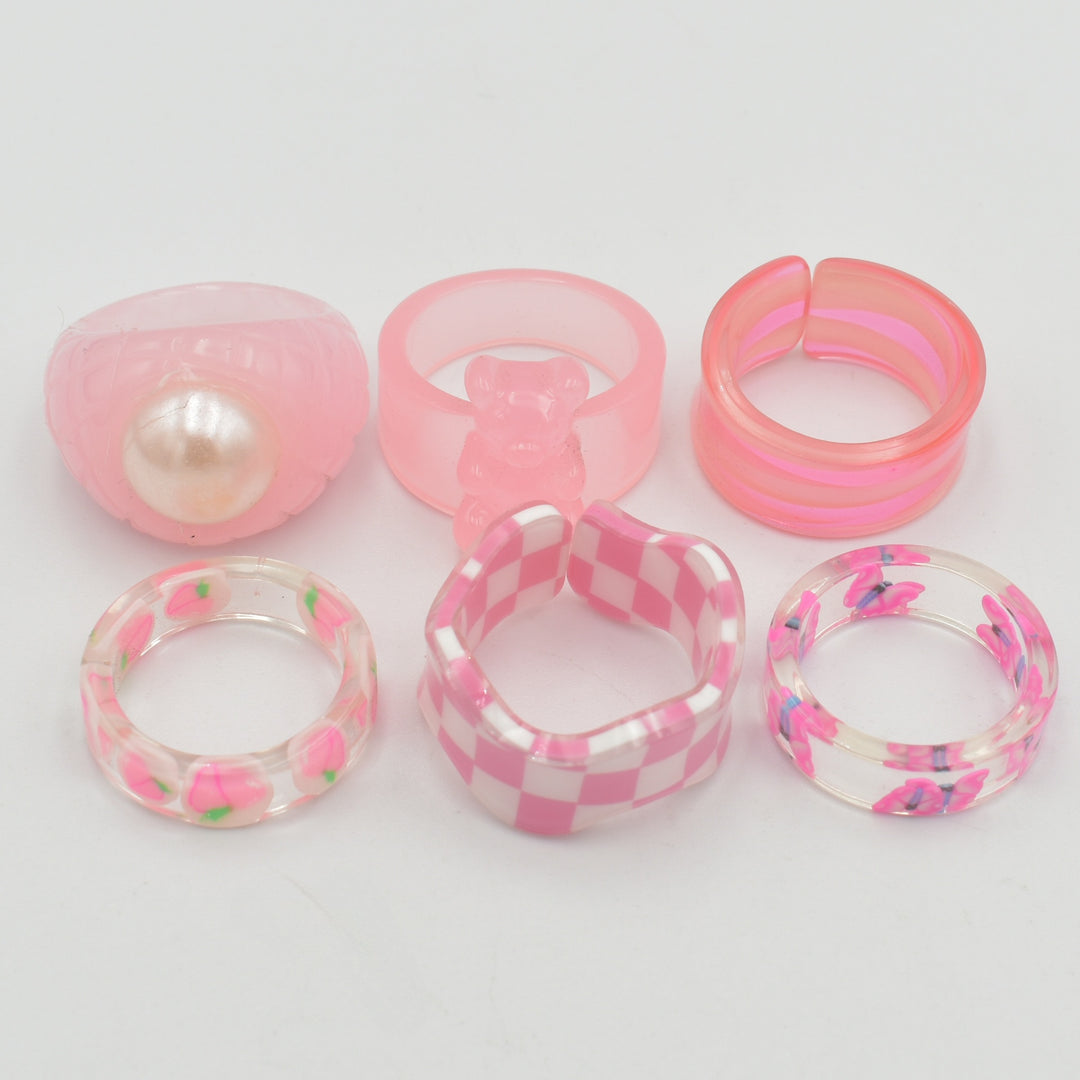 Pink Bear Acrylic 6-Pack Rings