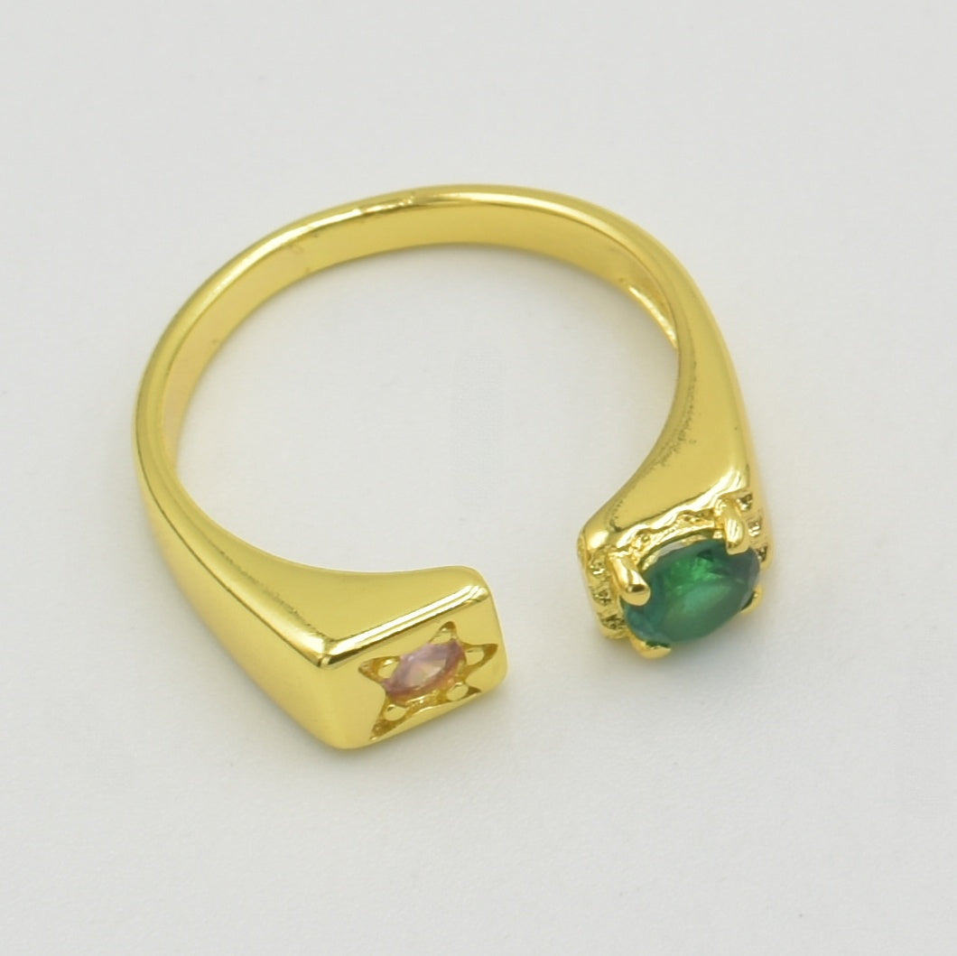 Gold Open Green Sphere Ring