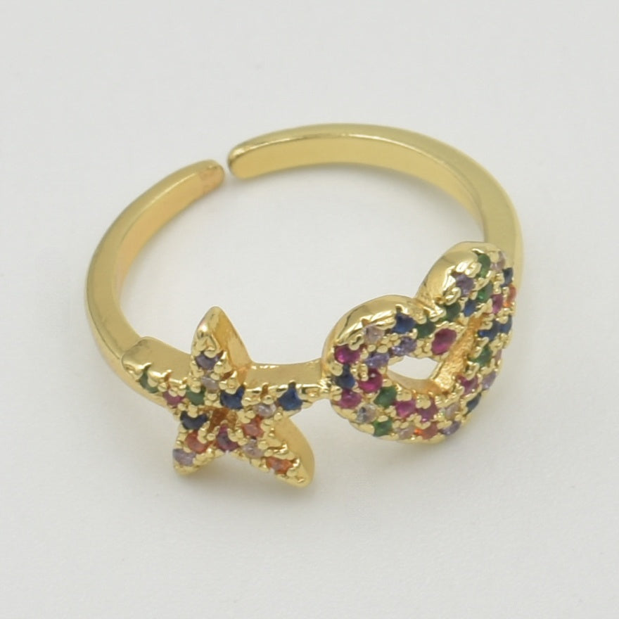 Gold Jewels Star Heart Ring