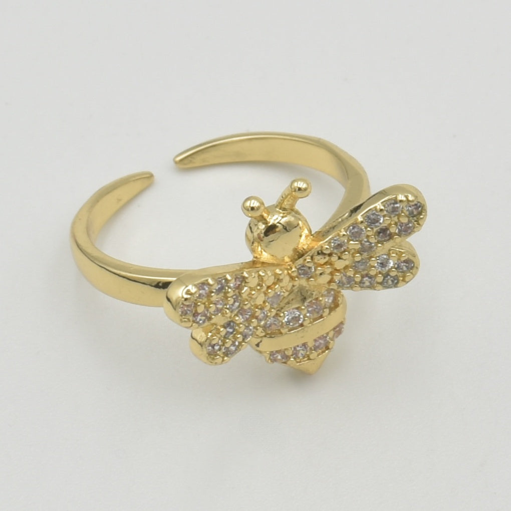 Gold Crystal Bee Ring