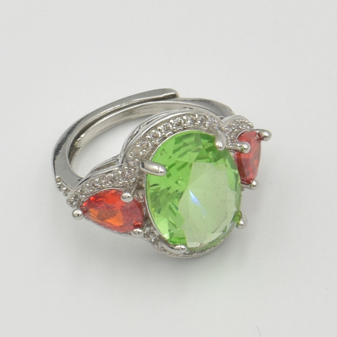 Silver Cubic Zirconia Vintage Green Oval Ring