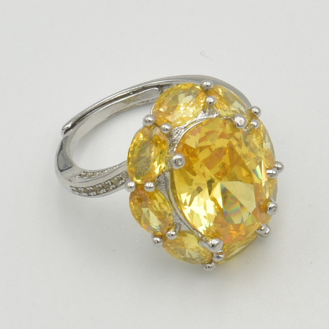 Silver Cubic Zirconia Yellow Asscher Ring