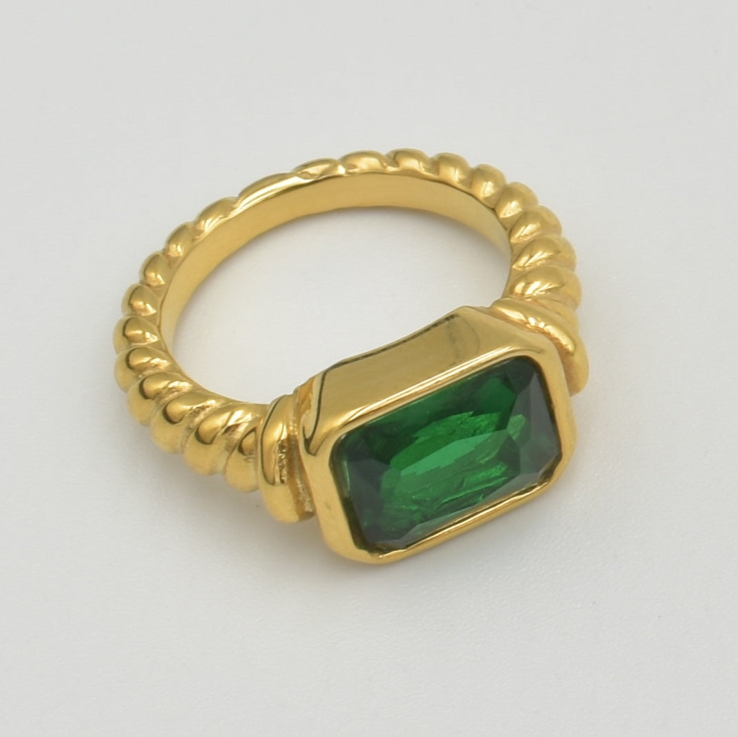 Gold Cubic Emerald Stone Ring