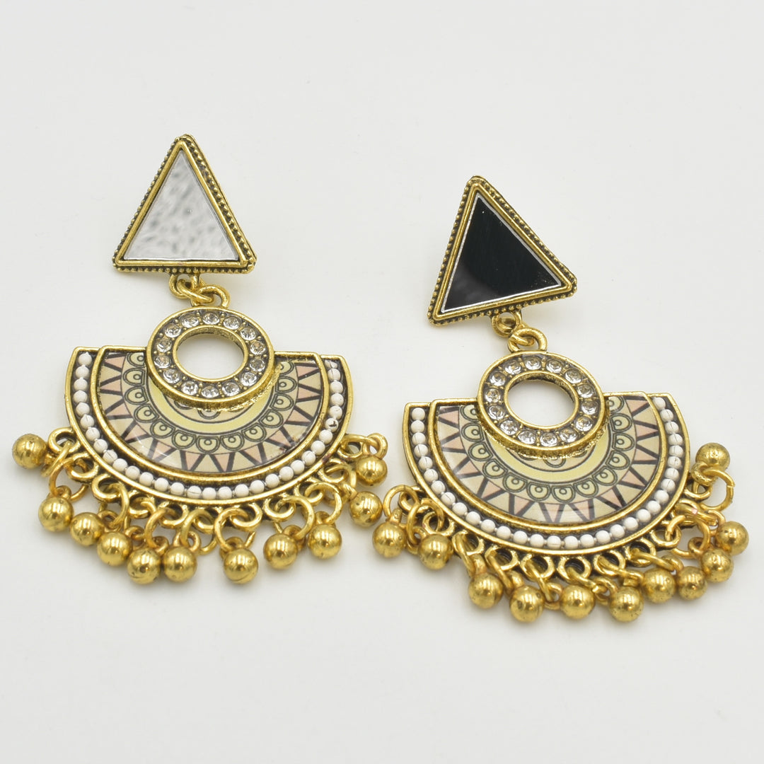 Gold Tribal White Drop Earrings