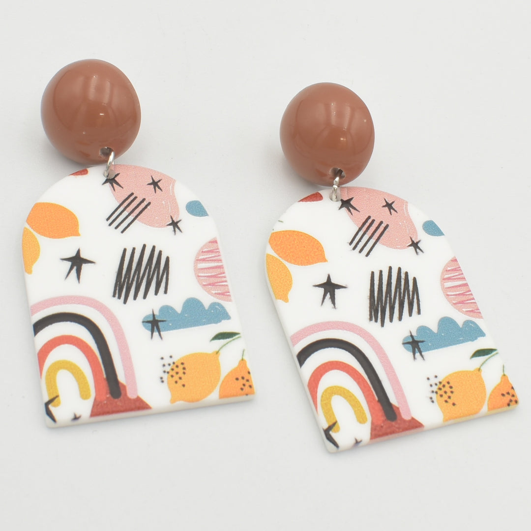 Acrylic Brown Designed Drop Earrings