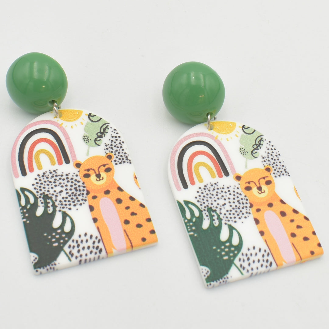 Acrylic Green Dot Drop Earrings