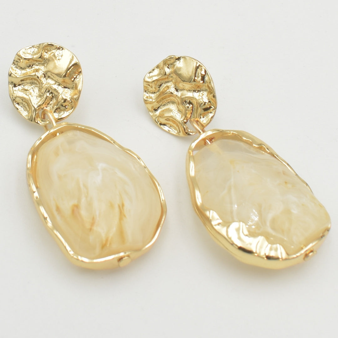 Gold White Gem Stone Drop Earrings