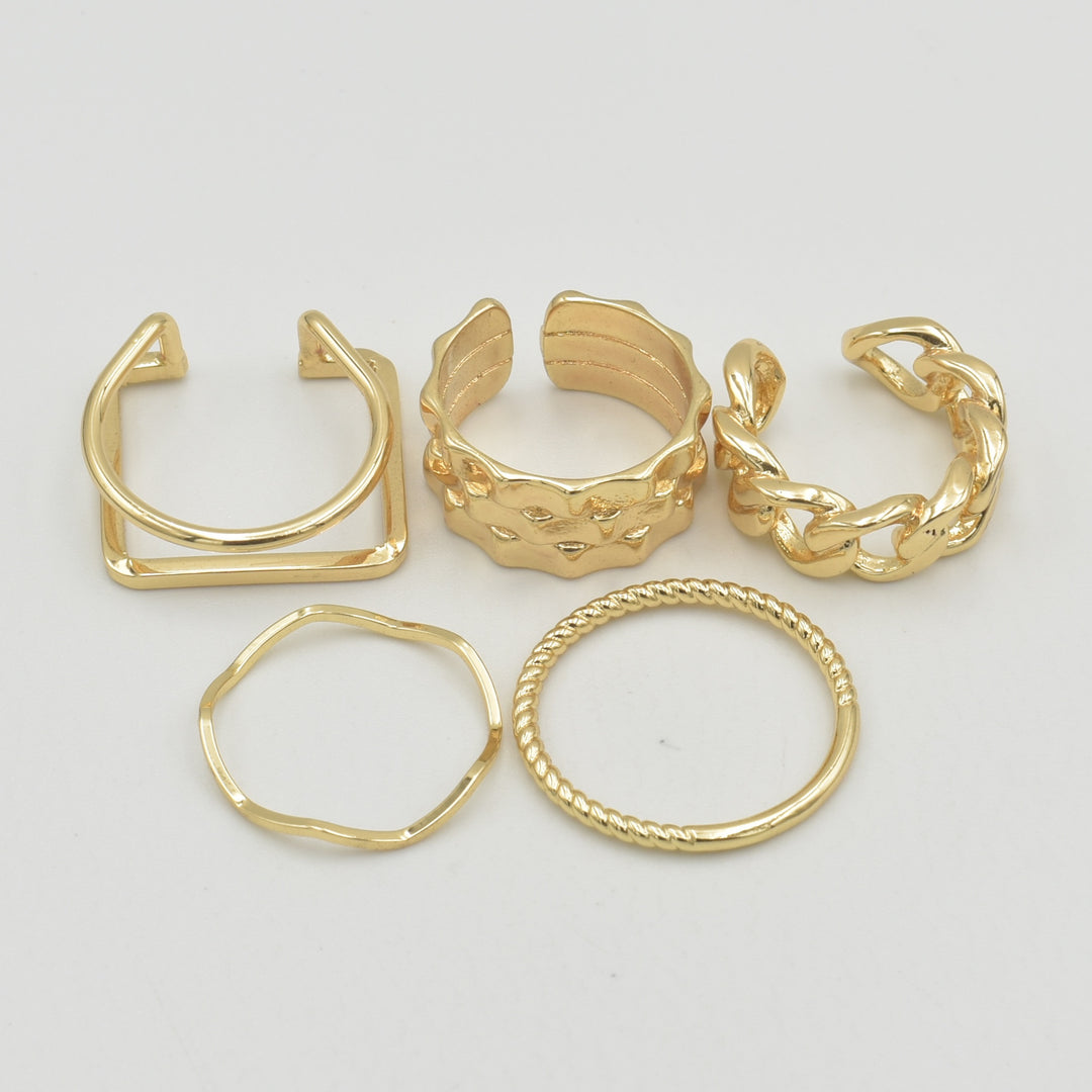 Gold Rock Textured 5-Pack Rings