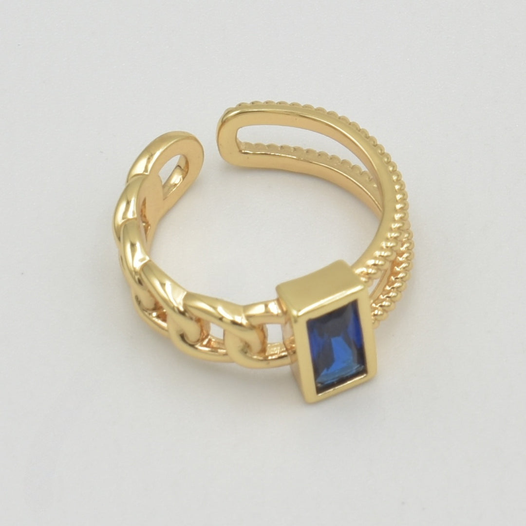 Gold Cubic Blue Double Band Ring