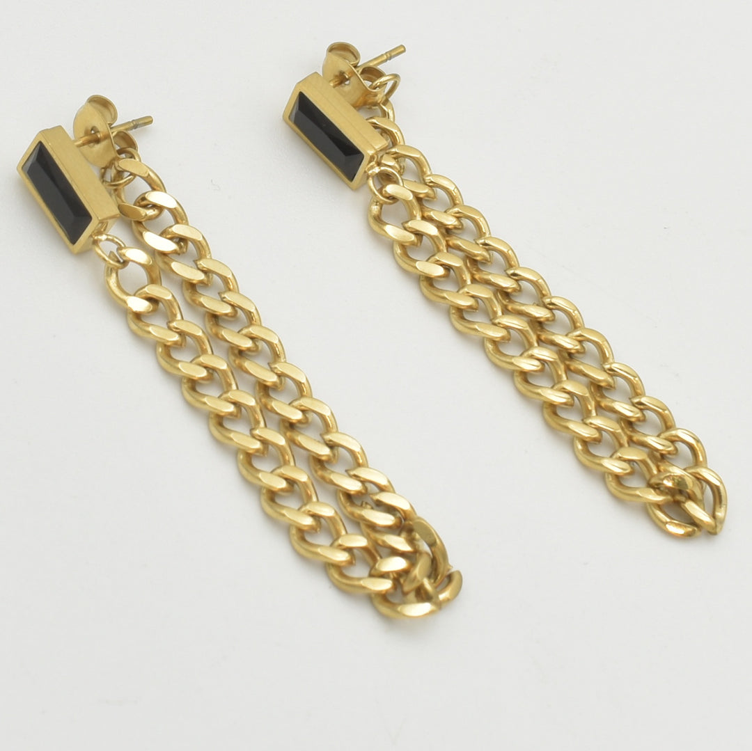 Gold Chain Black Drop Earrings