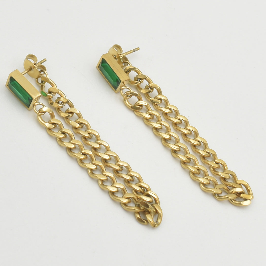 Gold Chain Emerald Drop Earrings