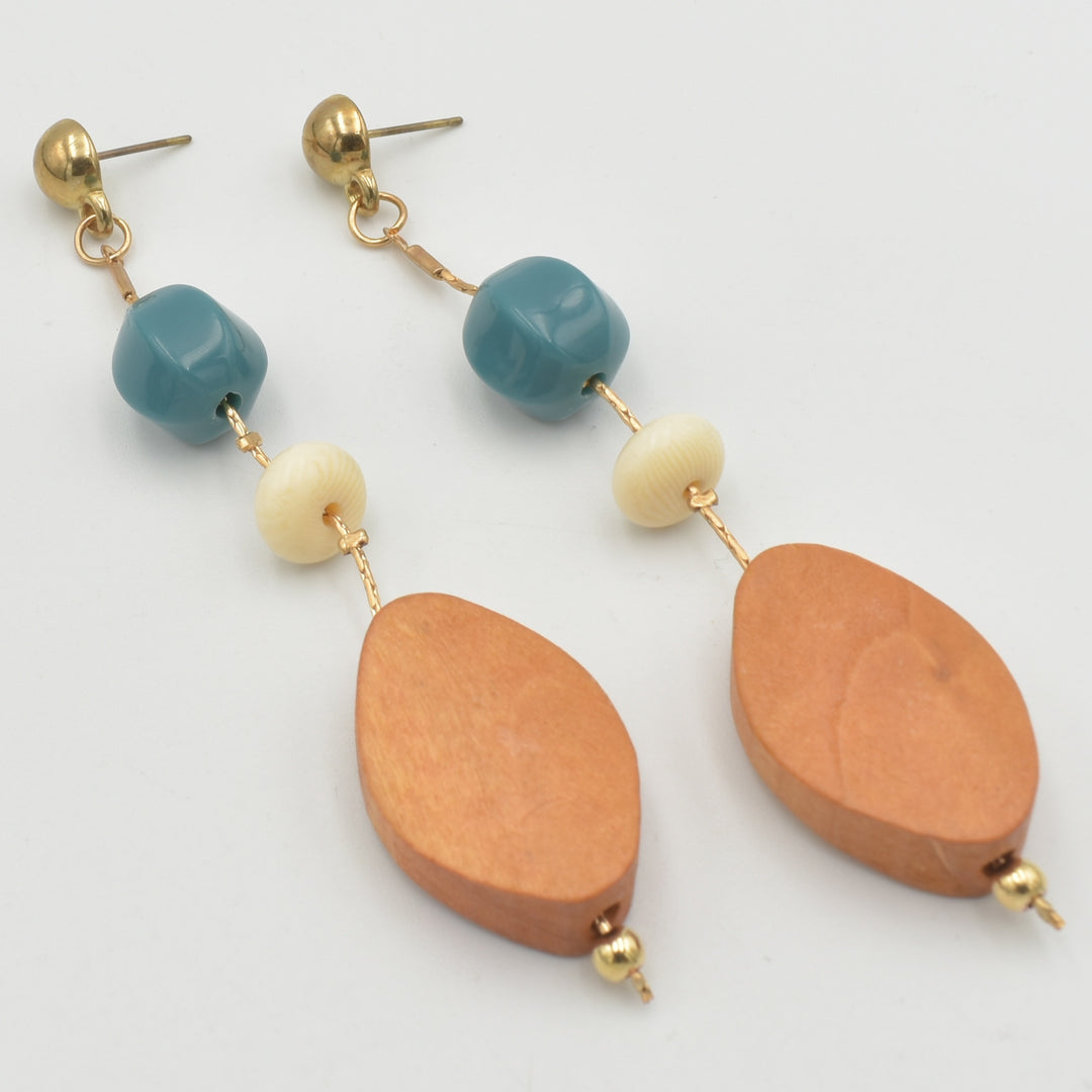 Gold Drop Light Brown Wood Earrings