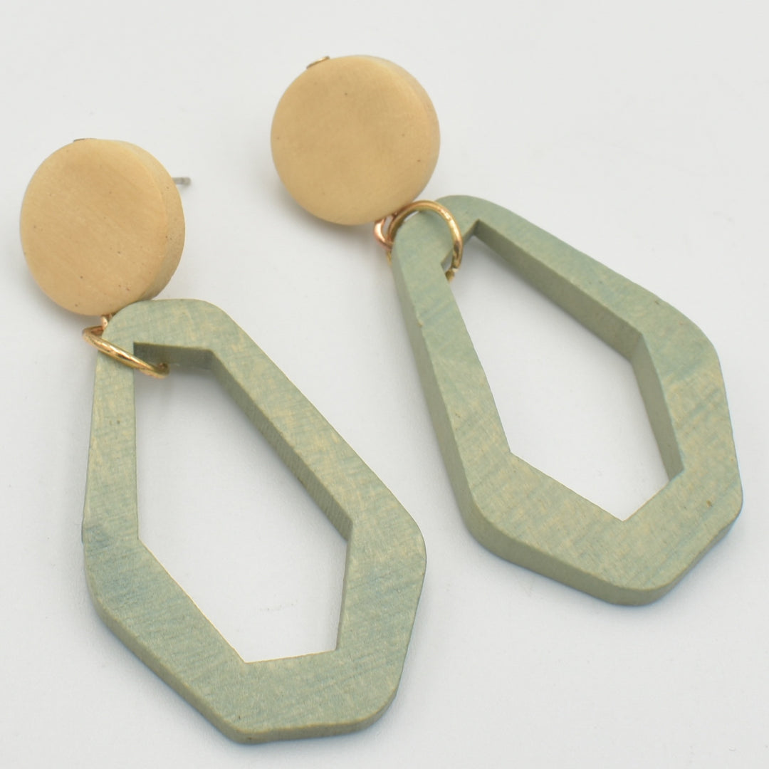 Green Wood Drop Earrings