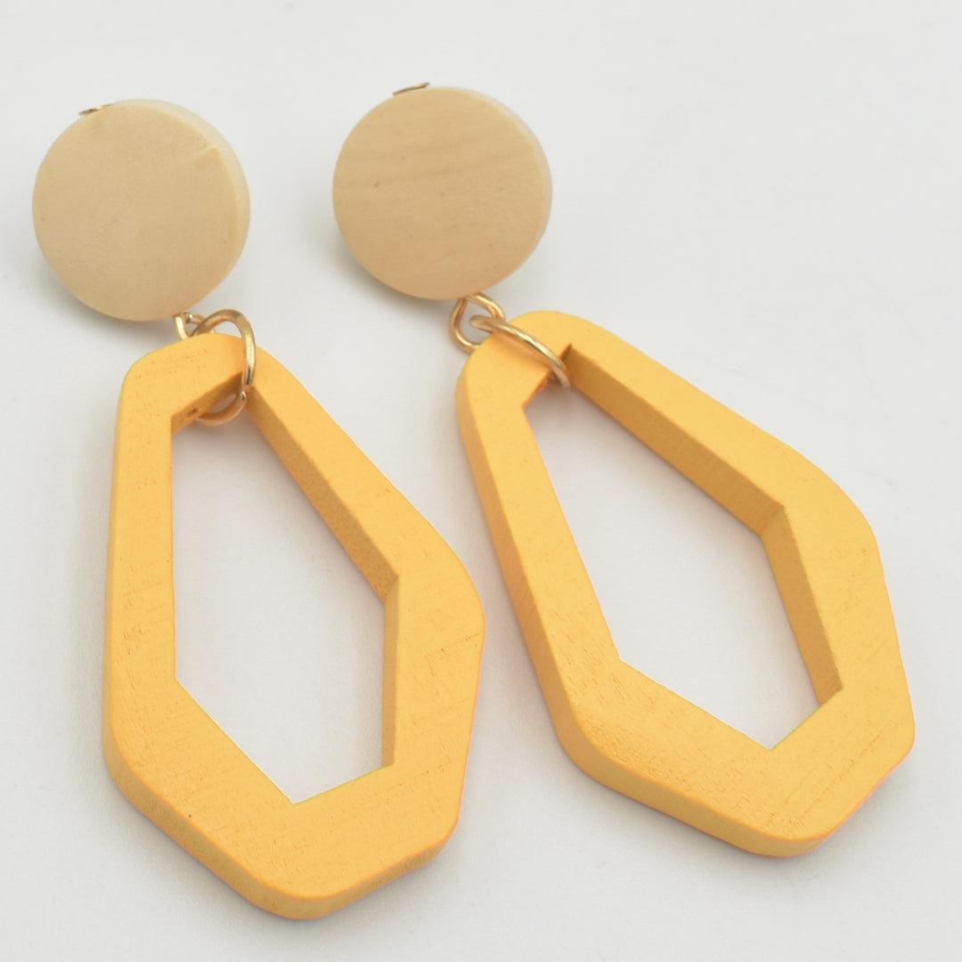 Yellow Wood Drop Earrings