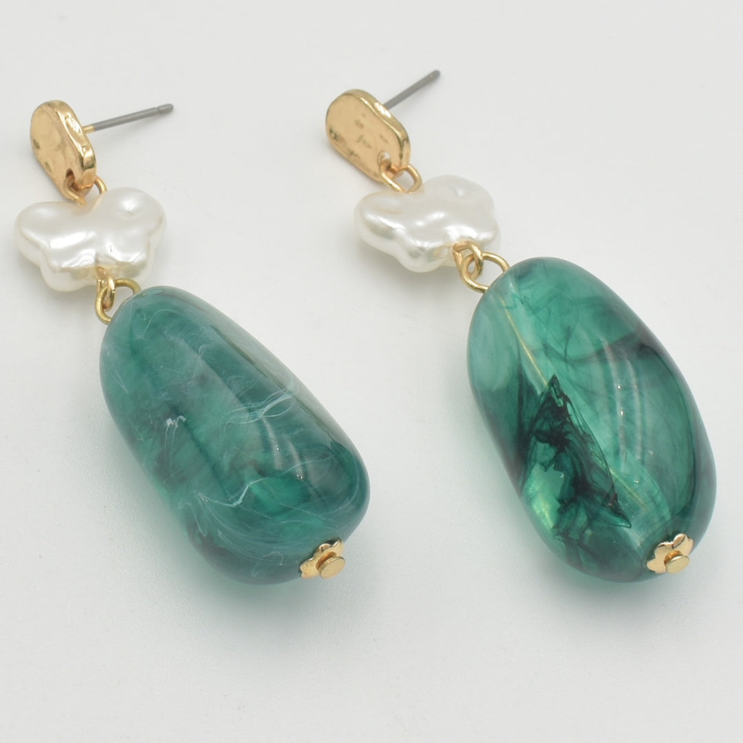 Green Pearl Drop Earrings