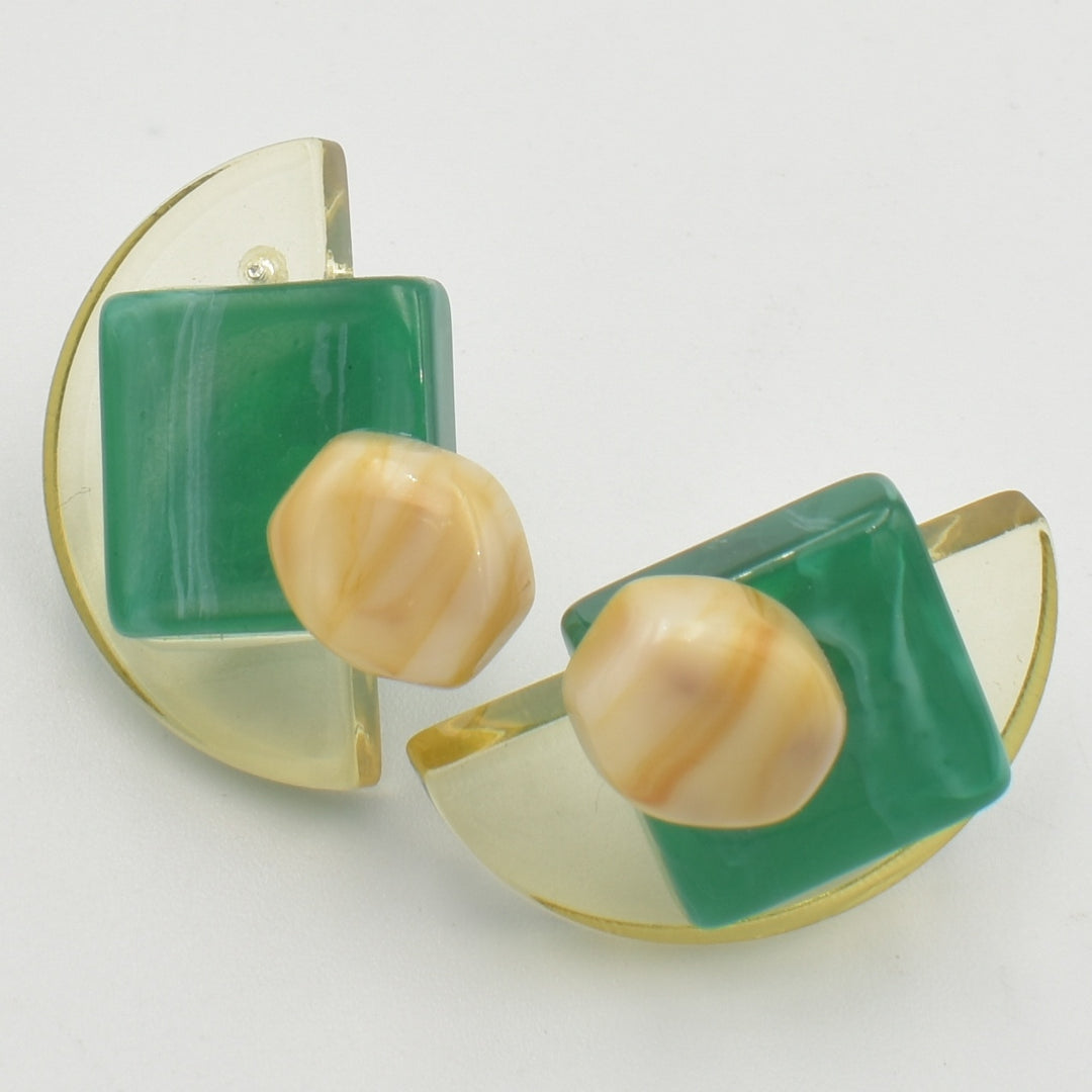 Acrylic Green Square Stud Earrings