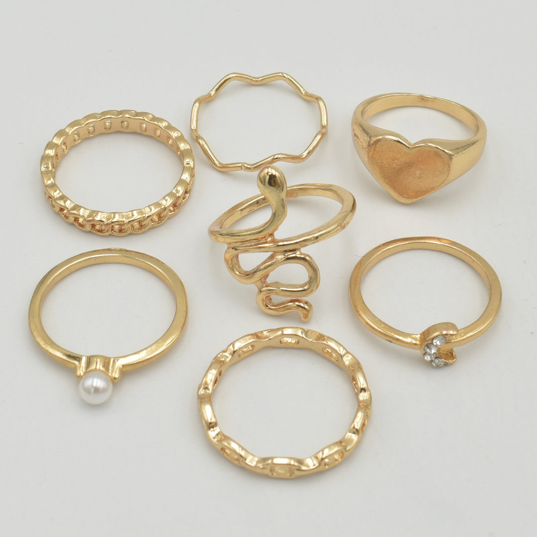 Gold Snake Curb Band 7-Pack Rings
