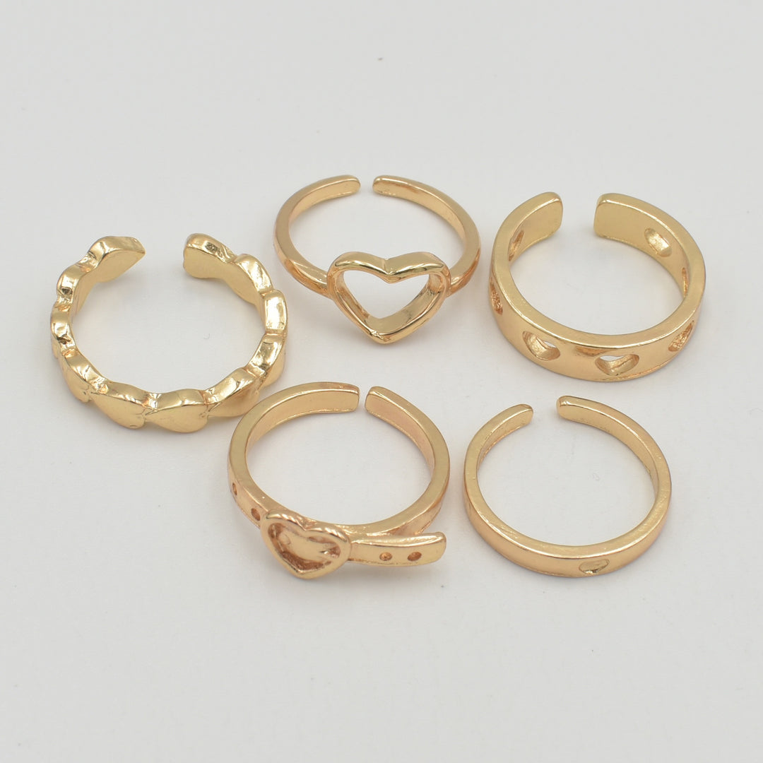 Gold Heart Belt 5-Pack Rings