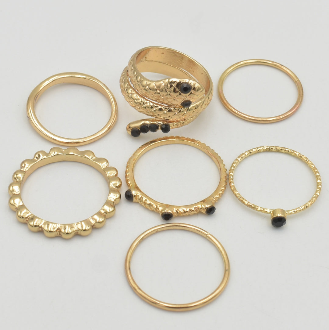 Gold Black Spotted Snake 7-Pack Rings