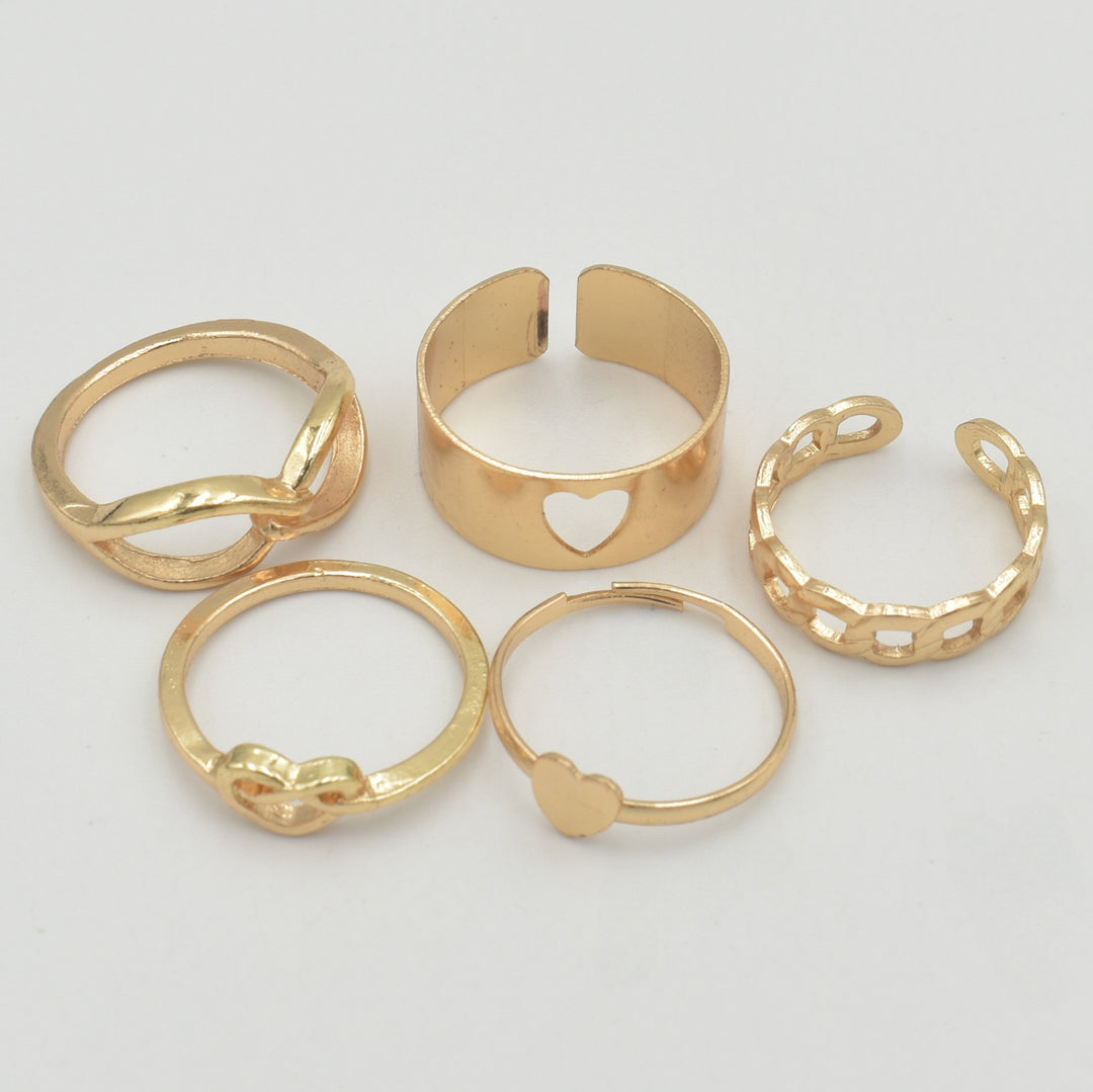 Gold Heart Thick Band 5-Pack Rings