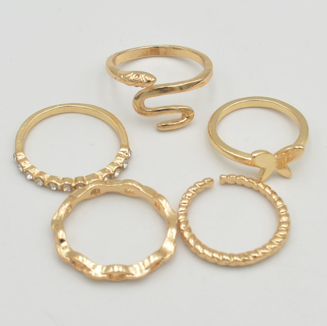 Gold Snake Diamante 5-Pack Rings