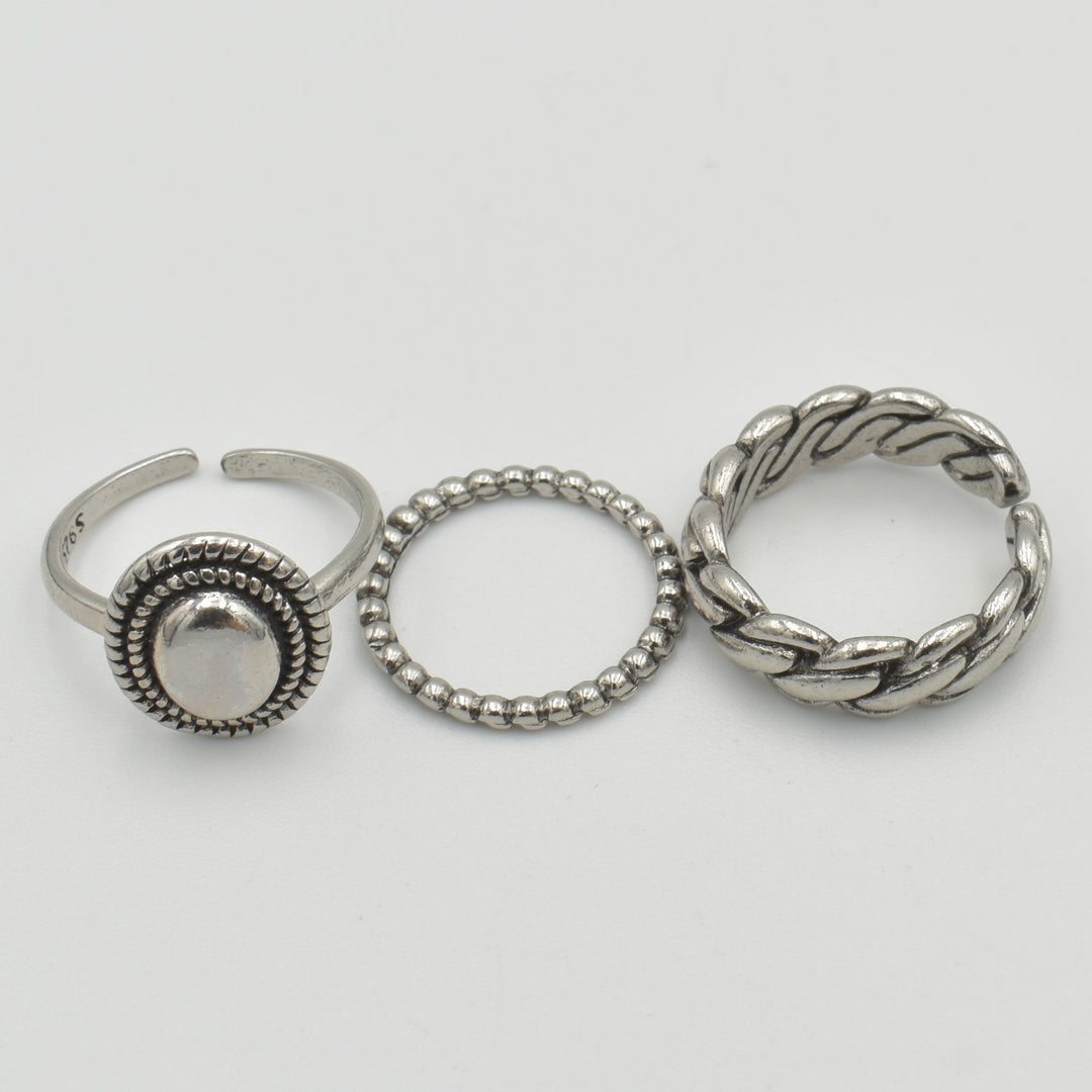 Silver Adjustable 3-Pack Rings