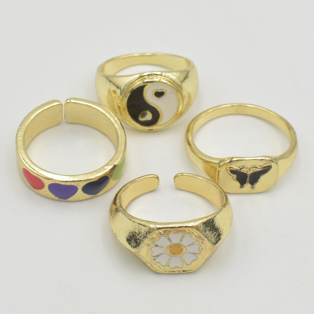 Gold Yin Yang Band 4-Pack Rings