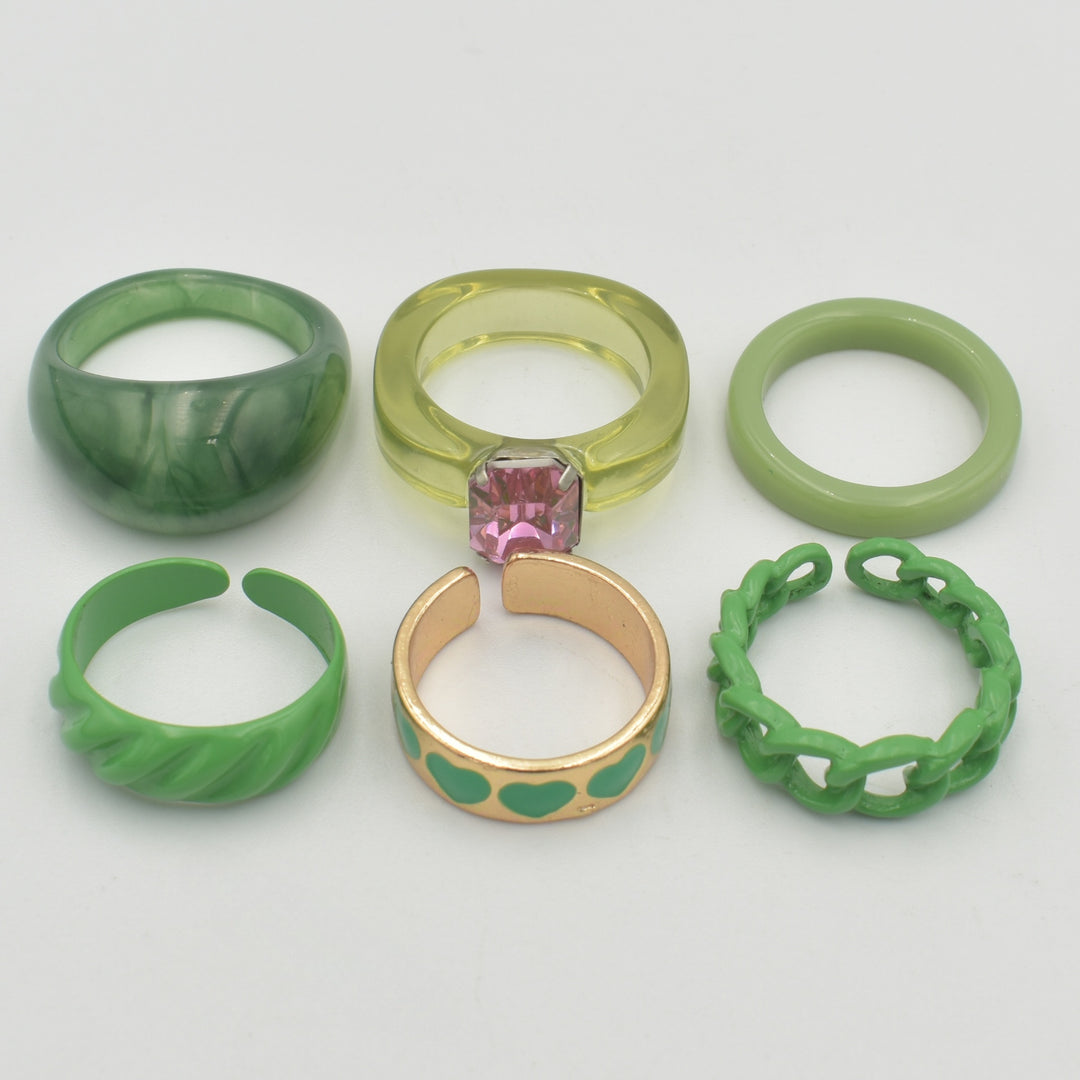 Green Acrylic Band 6-Pack Rings