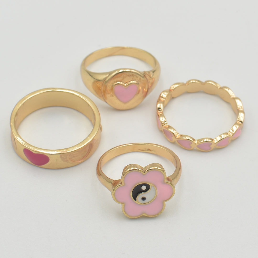Gold Flower Band 4-Pack Rings