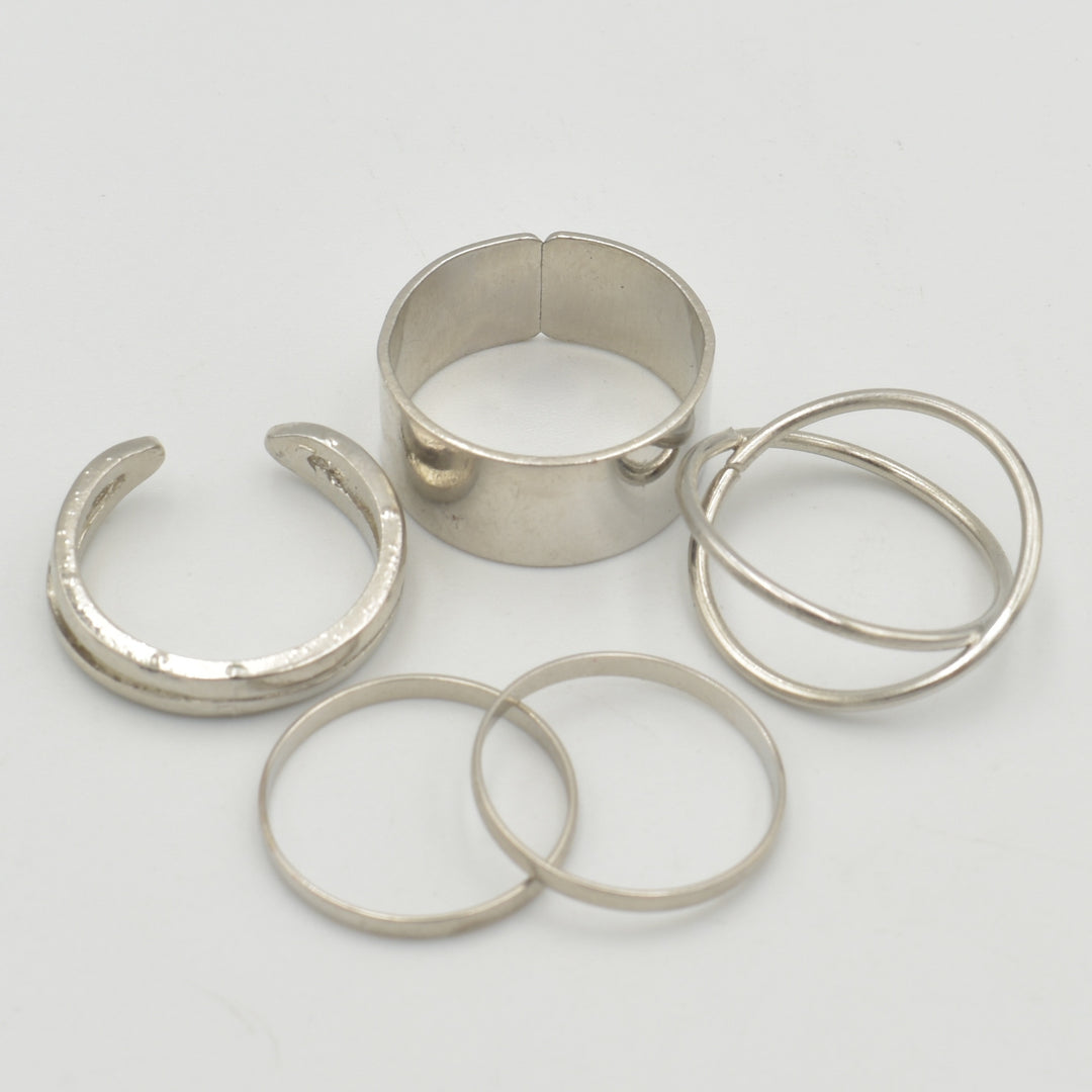 Silver Crossover 5-Pack Rings