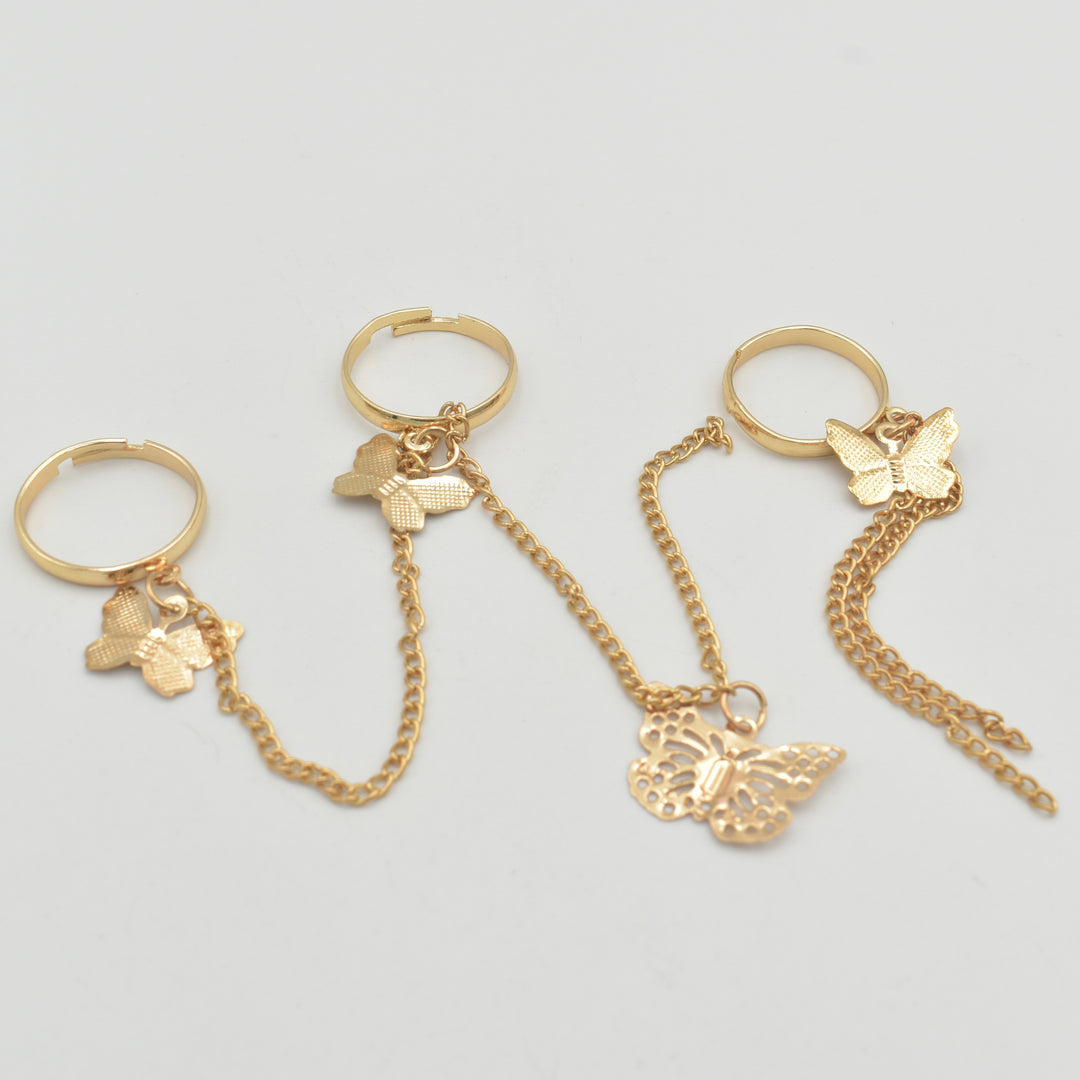 Gold Butterfly Chain Stylish Ring Pack