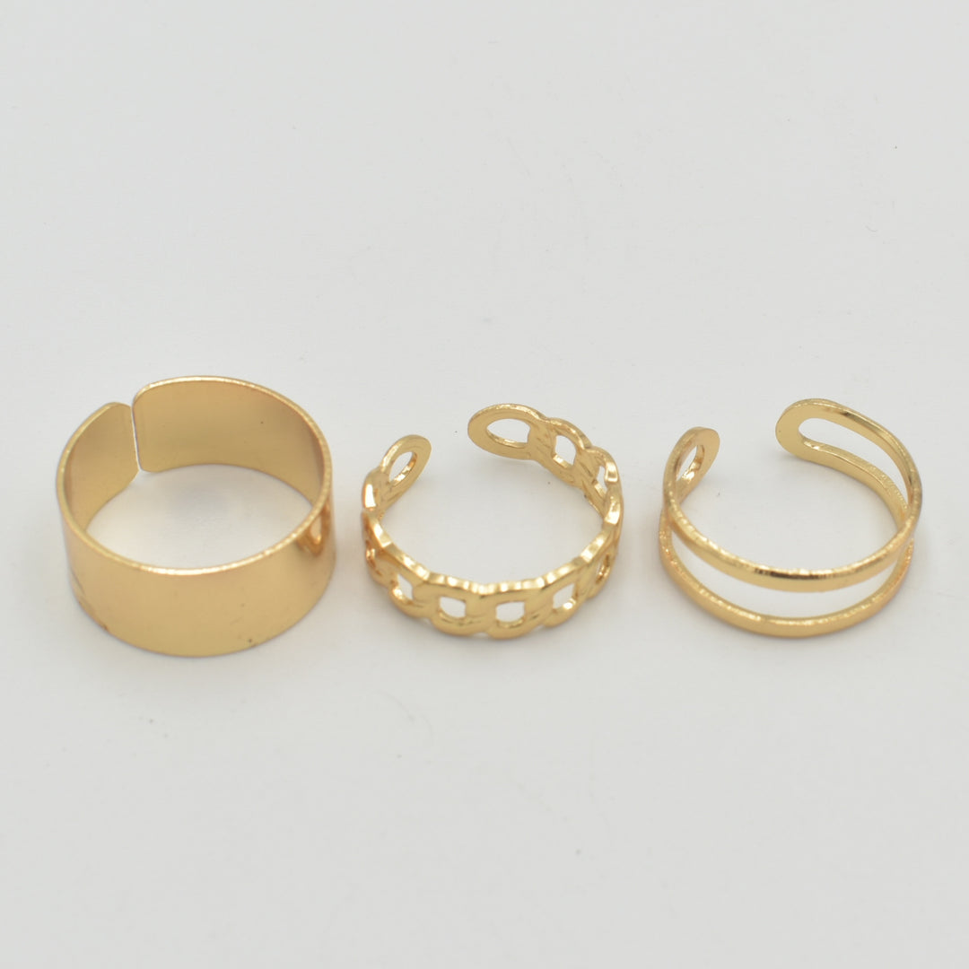 Gold Curb Band Adjustable 3-Pack Rings