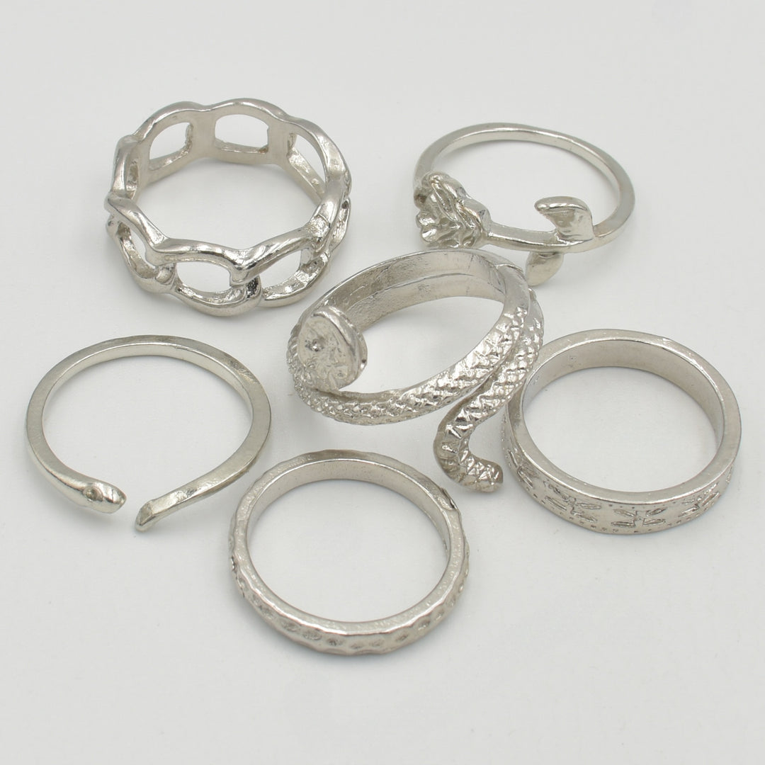 Silver Snake 6-Pack Rings